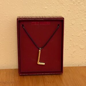 NEW STEVE MADDEN Bubble Letter Initial L Gold Tone 1.25” With Black Necklace